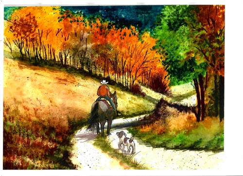 Cowboy and dog colorful - and,