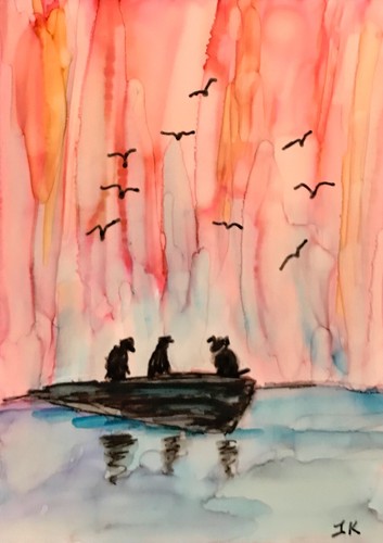 Aceo print dog - aceo, boat