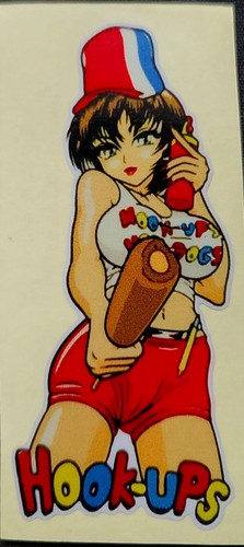 Hook sticker hot dog on - up,